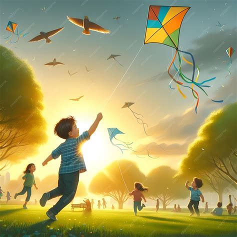 Premium Photo | A child flying a kite in a park with other kids