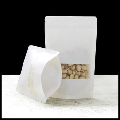 White Kraft Paper Stand Up Pouches With Matt Window China Food Bag