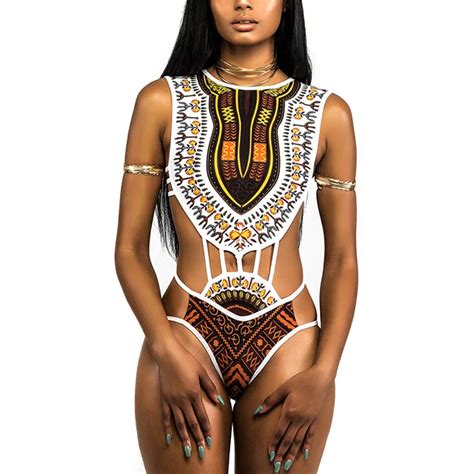 African One Piece Swimsuit 2018 Dashiki Print Swimwear Women High Cut