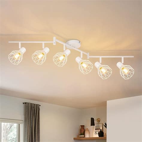 Kimjo Plafonnier LED 6 Spots Orientables Spot De Plafond Blanc