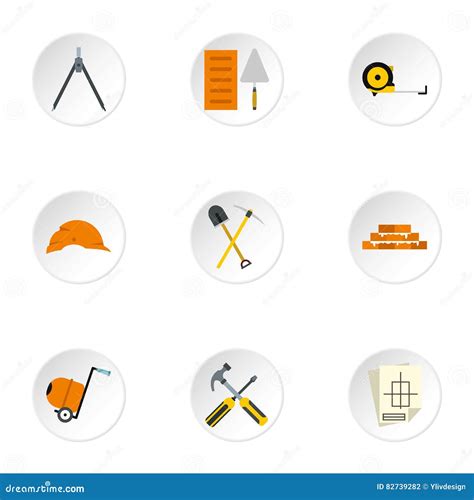 Building Tools Icons Set Flat Style Stock Vector Illustration Of