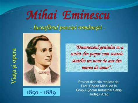 Ppt Mihai Eminescu Luceaf Rul Poeziei Rom Ne Ti Powerpoint