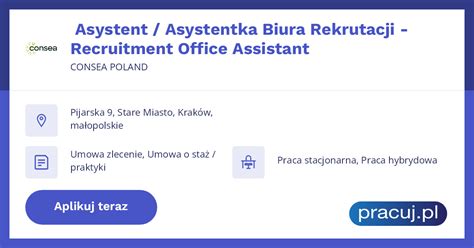 Oferta Pracy Asystent Asystentka Biura Rekrutacji Recruitment