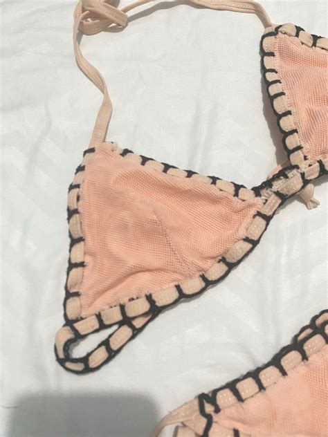 S M Pink Bikini Self Tie Two Piece Women S Fashion Swimwear Bikinis Swimsuits On Carousell