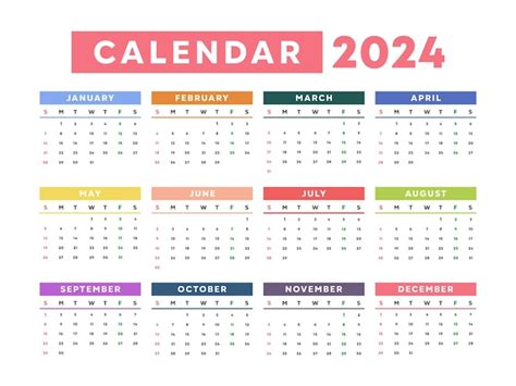 Premium Vector Flat 2024 Colorful Calendar Template