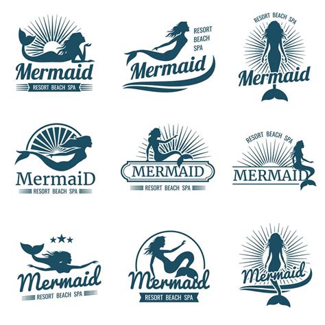 Mermaid Silhouette Stylized Vector Logos Collection By Microvector