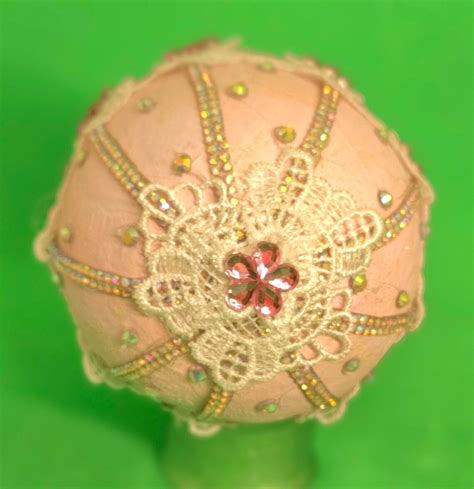 Light Pink Easter Egg With White Lace Ab Rhinestones Pink Jewel