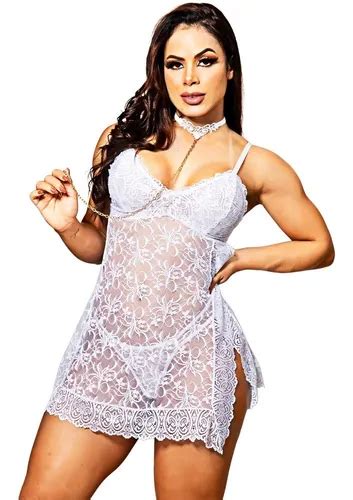 Fantasia Lingerie Sexy Camisola E Calcinha Intima Feminina Parcelamento Sem Juros