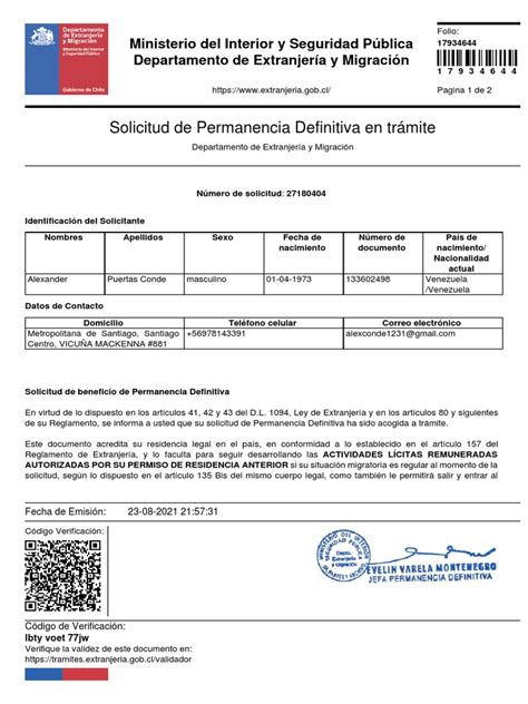 Solicitud De Permanencia Definitiva En Trámite Download Free Pdf