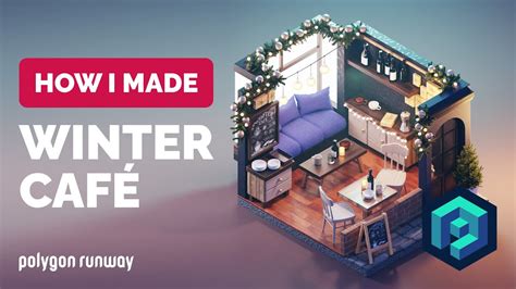 Winter Café Illustration in Blender 3D Modeling Process Polygon