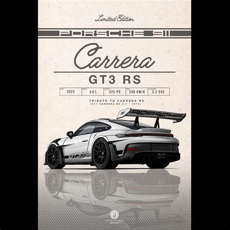 Porsche Poster 911 GT3 RS Type 992 2023 Ice Grey Black Stripes