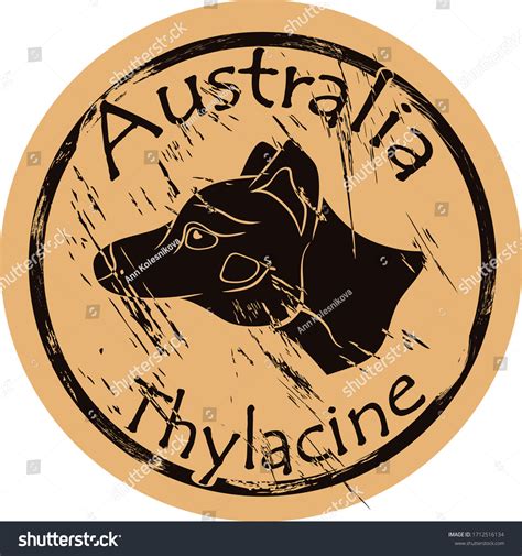 Australian Thylacine Silhouette Icon Round Shabby Stock Vector (Royalty