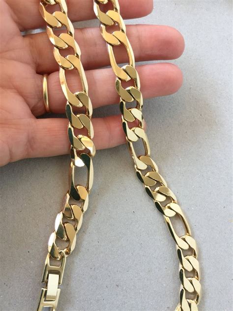 Thick Gold Figaro Chain Necklace Mm Wide Large Chunky Link Etsy