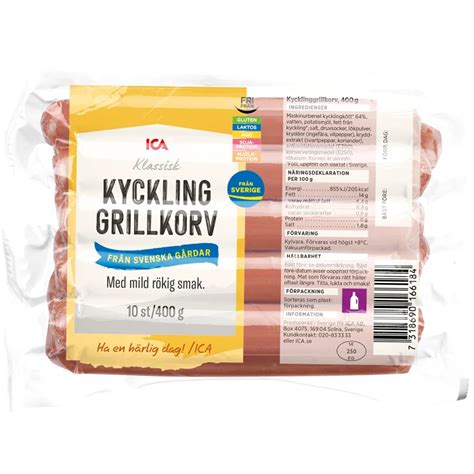 Grillkorv Kyckling 400g ICA Handla mat online från din lokala ICA butik