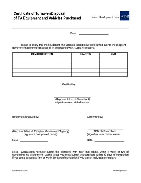 Sample Turnover Letter Of Equipment