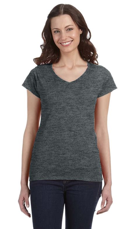 The Gildan Ladies Softstyle 45 Oz Fitted V Neck T Shirt Dark Heather