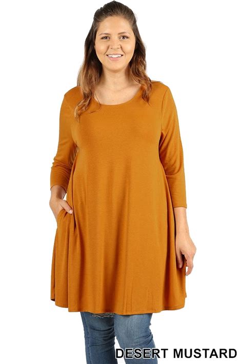 Jed Fashion Womens Plus Size Swing Tunic Top With Pockets