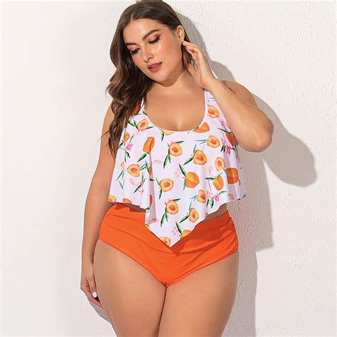 Womens New Swimsuit Sexy Fashion Fruit Print Ruffle Lace Bikini Swimwear Plus Size Pleated