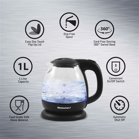 1L Electric BPA-Free Glass Kettle, Cordless 360°, Blue LED , Auto Shut ...