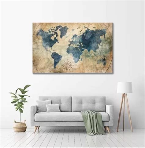 Cuadro Mapa Mundi Deco Moderno Vintage The One L