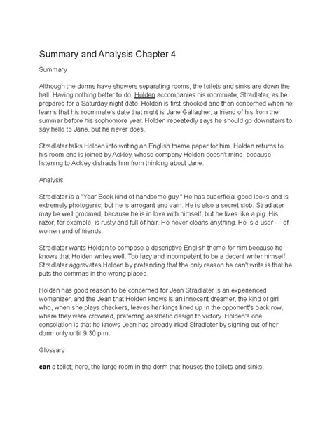 Summary and Analysis Chapter 4 catcher and the rye - Summary and