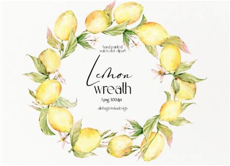 Watercolor Lemon Wreath Clipart Graphic By Alisha Gronska Creative