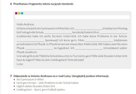 6 Przetłumacz fragmenty tekstu na język niemiecki Będę wdzięczna
