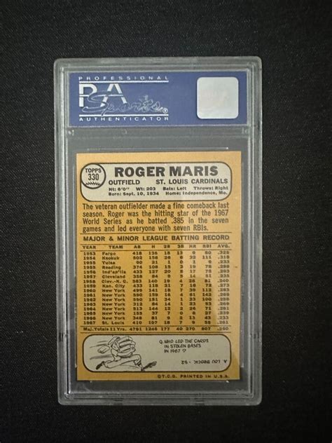 1968 Topps 330 Roger Maris PSA 8 NM MT St Louis Cardinals EBay