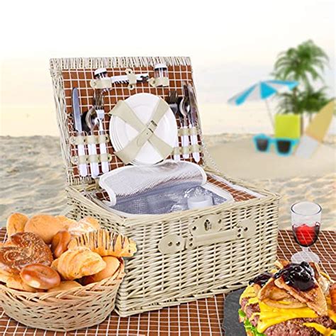 Willow Picnic Basket Set For Person Wicker Hamper Sets With Picnic