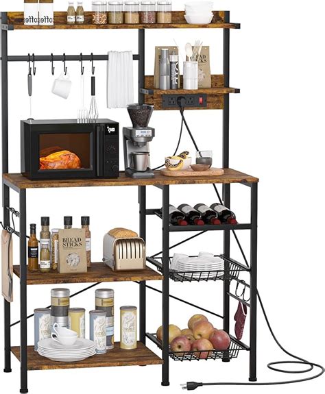 Amazon Kitchen Bakers Rack With Power Outlet Microwave Stand