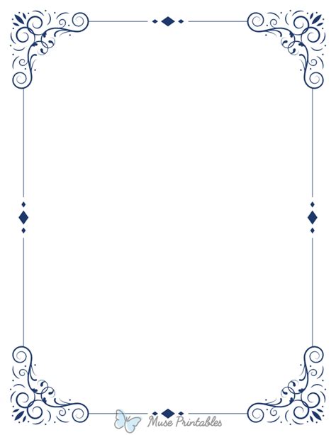 Printable Navy Blue Vintage Ornate Page Border