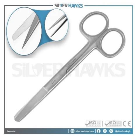 Dressing Scissor Sharp Blunt Straight 11 CM Sterile Silver Hawks