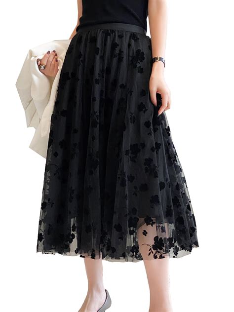 Sunisery Women Tutu Tulle Skirt Elastic High Waist Layered Skirt Floral