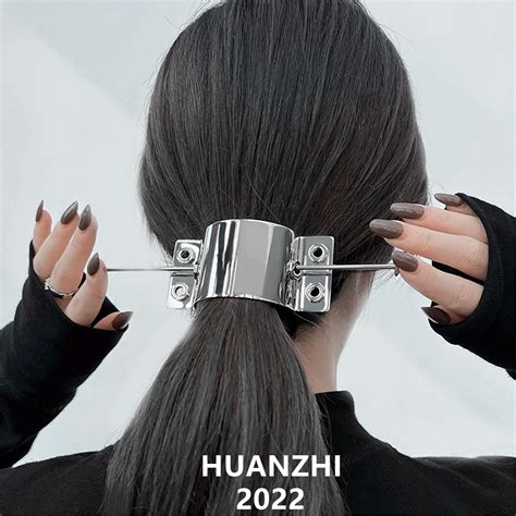 HUANZHI 2022 New Punk Simple Hairband Industry Nail Nut Silver Color