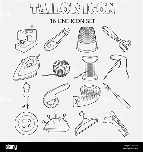 Tailor Icons Set Outline Style Stock Vector Image And Art Alamy