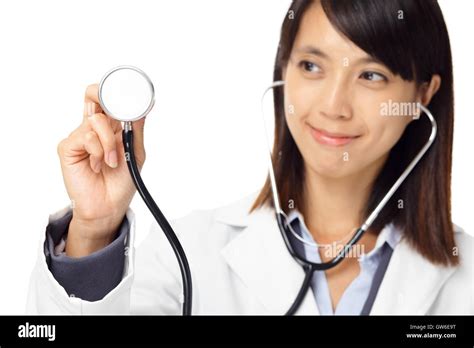 Asian Female Doctor Holding Stethoscope Stock Photo Alamy