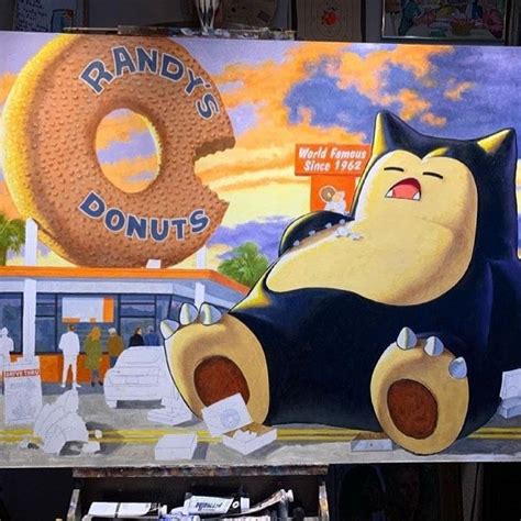 A Painting Of A Cat Sitting In Front Of A Donut Shop