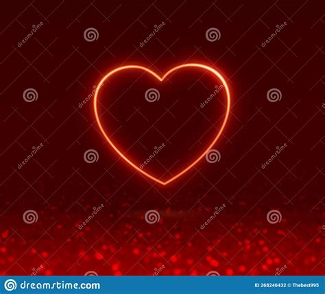 Red Hearts Neon Shape On Abstract Light Background In Love Concept For