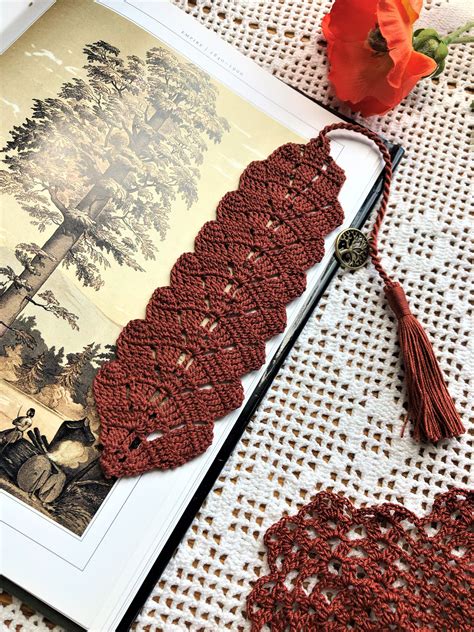 Crochet Bookmark Bookmark With Tree Of Life Charm Fall Color Etsy