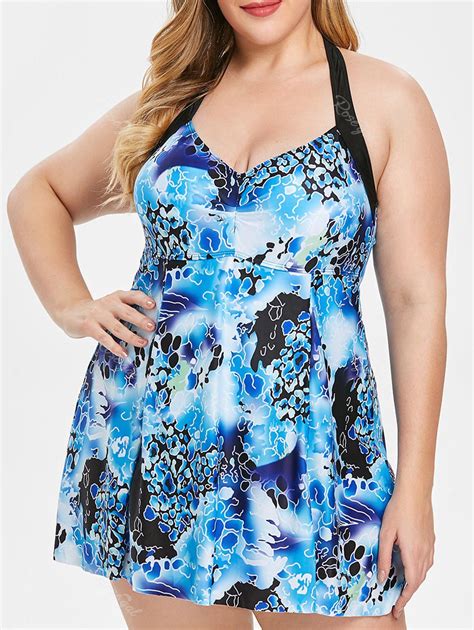 Abstract Pattern Plus Size Back Cut Out Swimwear 51 Off Rosegal