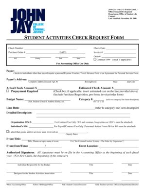 Fillable Online Inside Jjay Cuny STUDENT ACTIVITIES CHECK REQUEST FORM