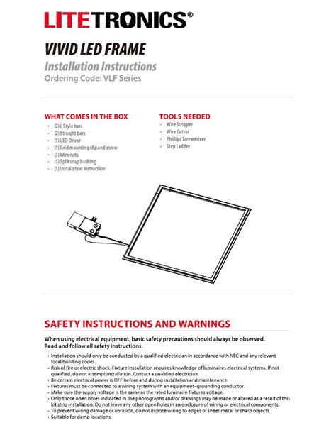 Vivid™ Led Frame Instructions Litetronics