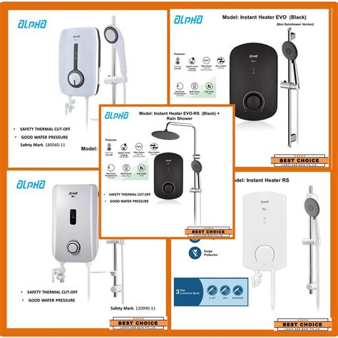 Alpha Instant Water Heater EVO Non Rain Shower BLACK X RS EZY Bathroom Toilet Hot Strong