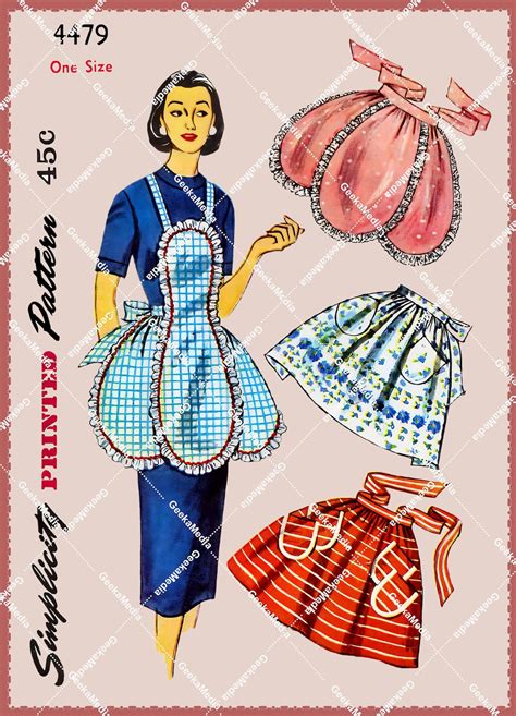 4 Vintage Hostess Aprons Sewing Patterns By Simplicity 4479 One Yard Of