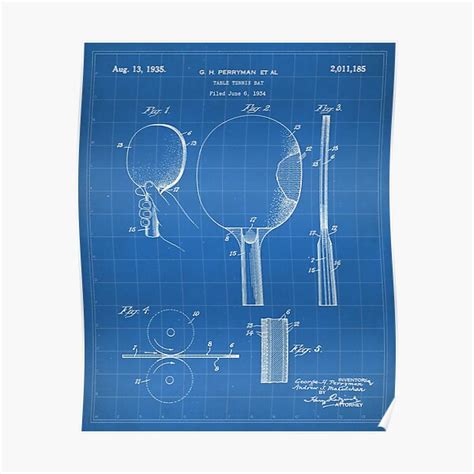 Table Tennis Patent Tennis Paddle Art Blueprint Poster By