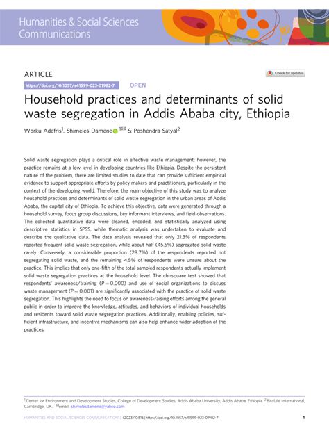 PDF Household Practices And Determinants Of Solid Waste Segregation