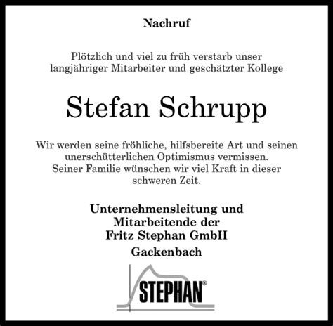 Traueranzeigen Von Stefan Schrupp Rz Trauer De