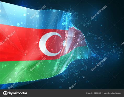 Azerbaijan Vector Flag Virtual Abstract Object Triangular Polygons Blue