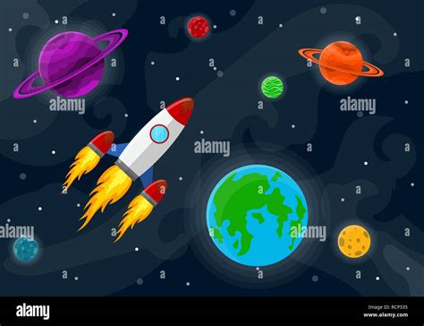 Space pattern with planets, stars and rocket. Vector illustration ...