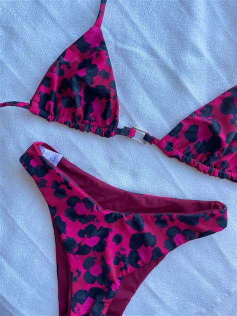 Pink Cheetah Print Triangle Bikini Set Etsy